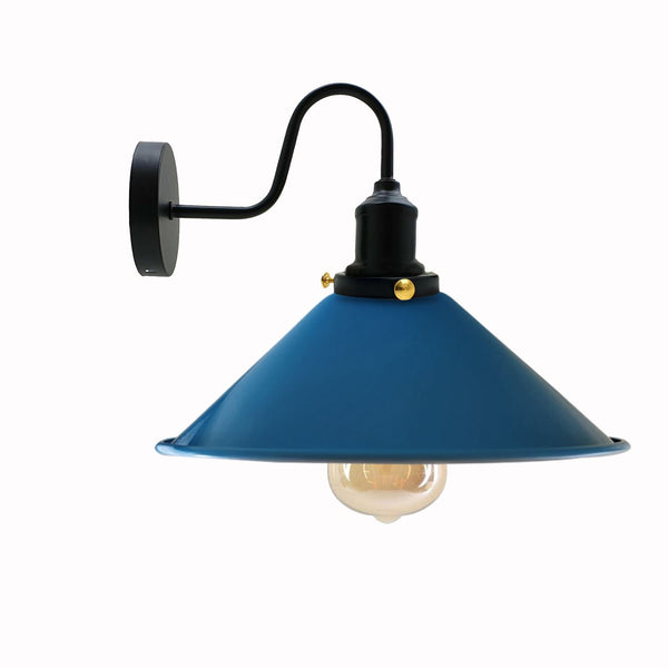 Vintage industriële wandlamp met zwanenhals, binnenverlichting, metalen kegelvormige kap~3391 – Blauw / Nee