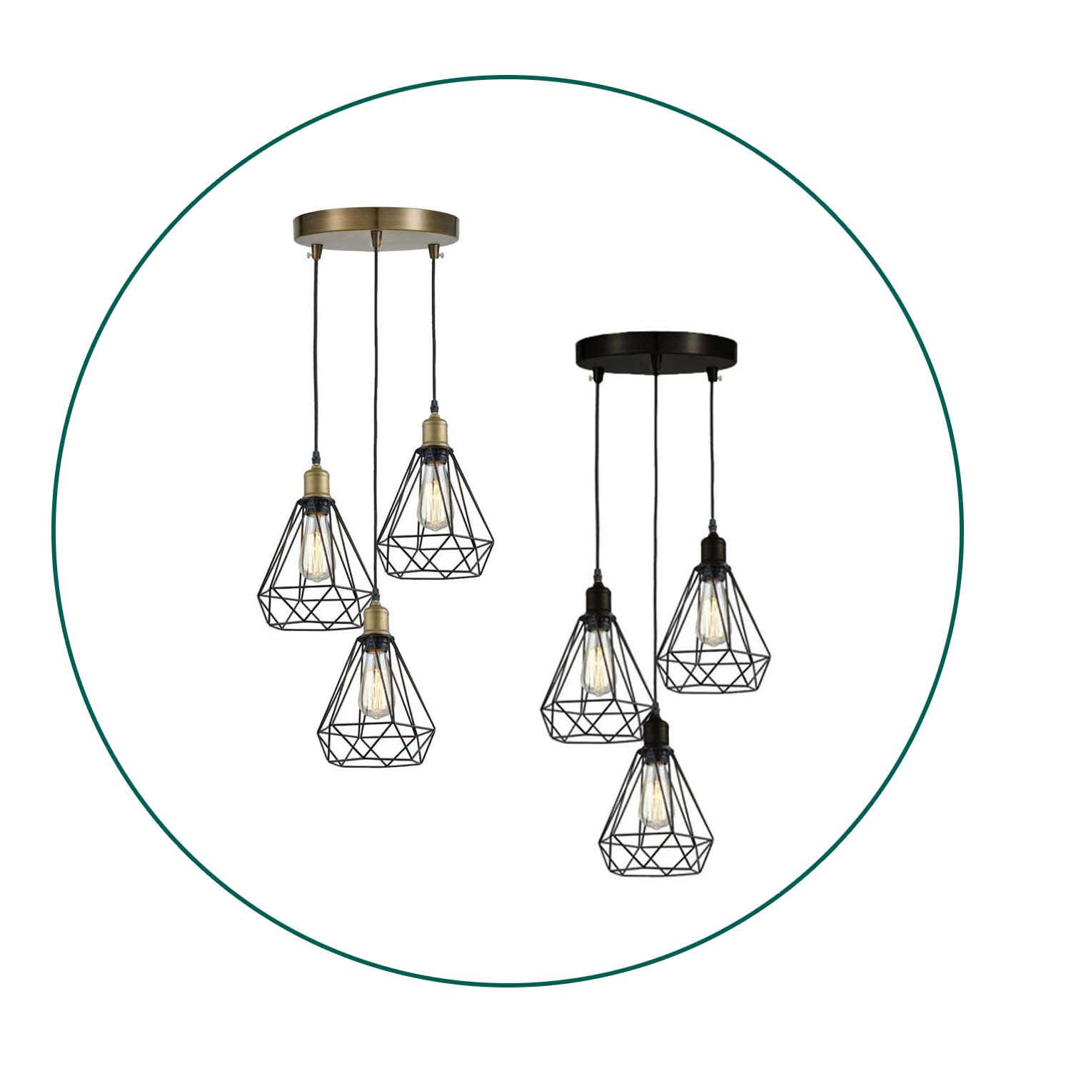 Vintage Industrial Retro Suspended 3 Head Ceiling Pendant Light 