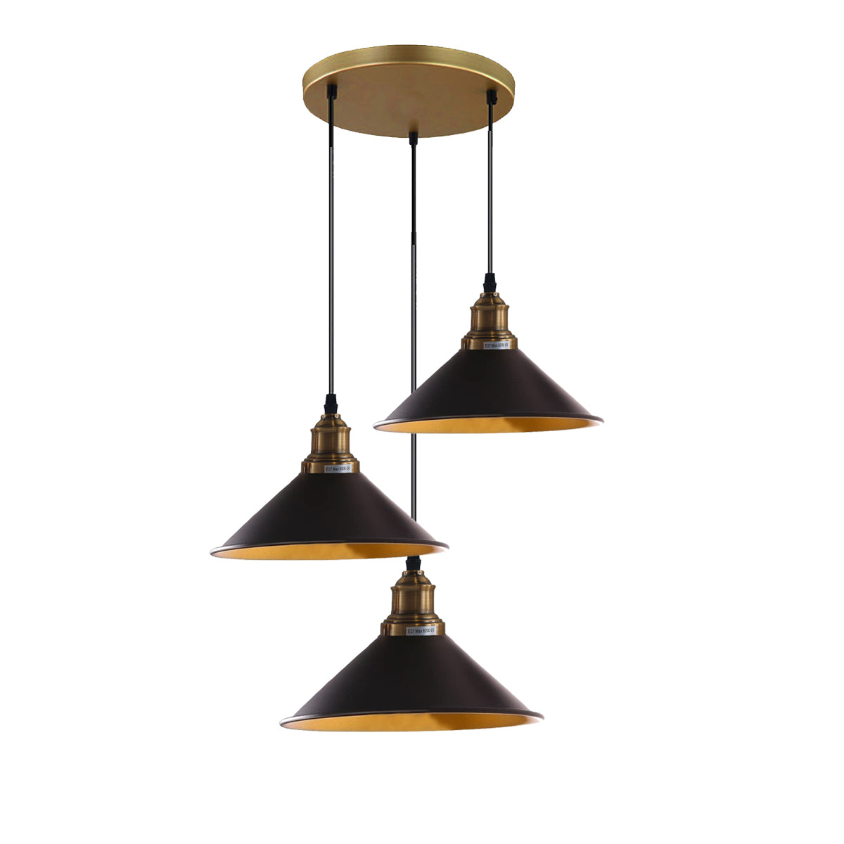 3 Lights Hanging Chandelier With Adjustable Cable With Black Shade~1518 - LEDSone UK Ltd