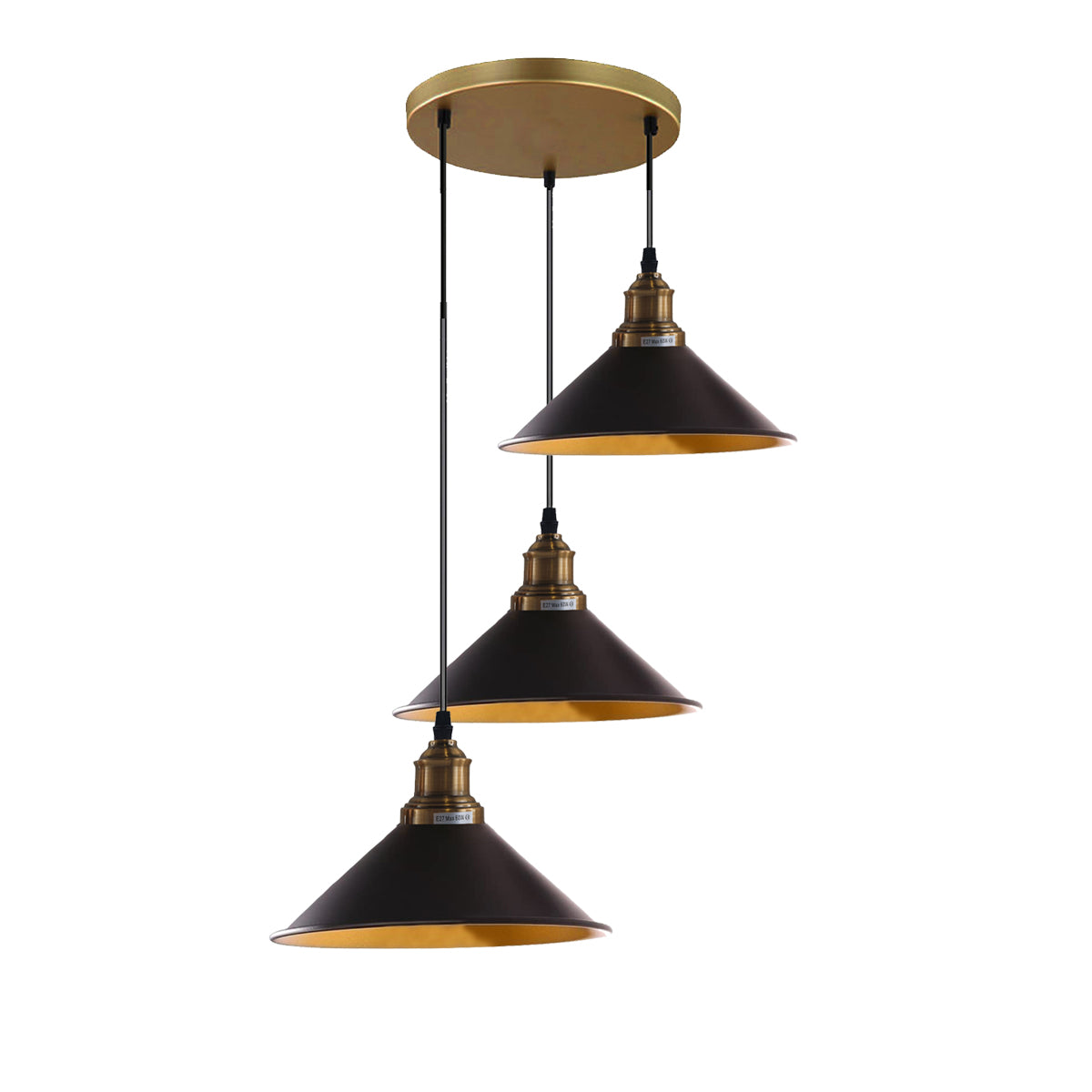 3 Lights Hanging Chandelier With Adjustable Cable With Black Shade~1518 - LEDSone UK Ltd