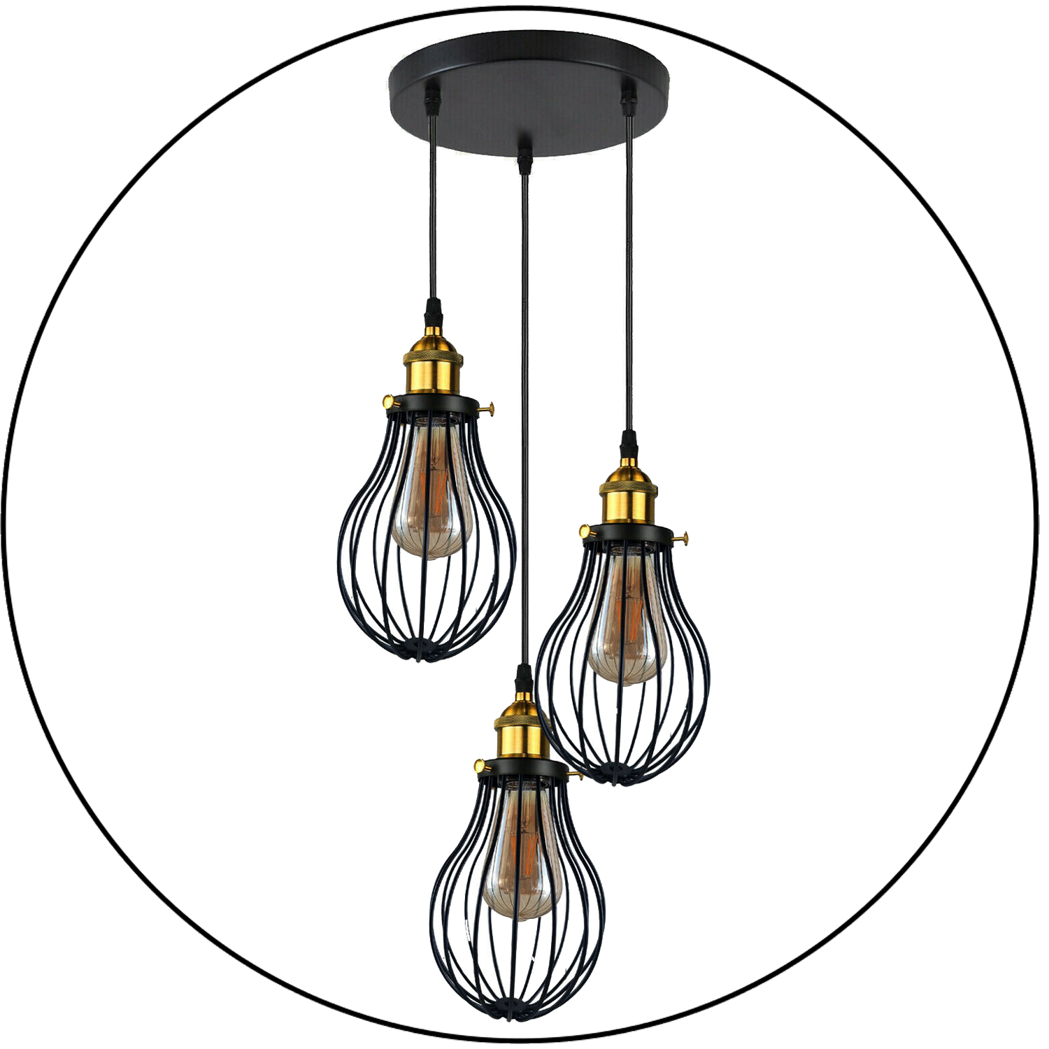 Industrial 3 heads Black hanging Pendant Ceiling Light Cover Decorative Cage light fixture~3445 - LEDSone UK Ltd