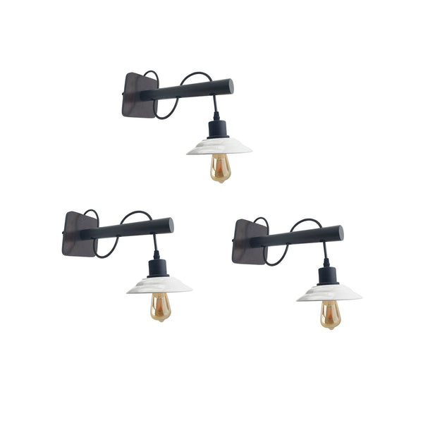 Moderne industriële zwarte Scone houten wandlamp met witte kap~2476 – Drie