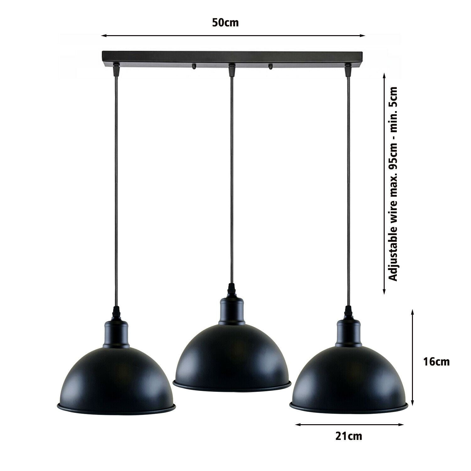 Vintage Industrial 3Head Ceiling Pendant Light Black Hanging Light Metal Dome Shape Shade Indoor Light Fitting~1242 - LEDSone UK Ltd