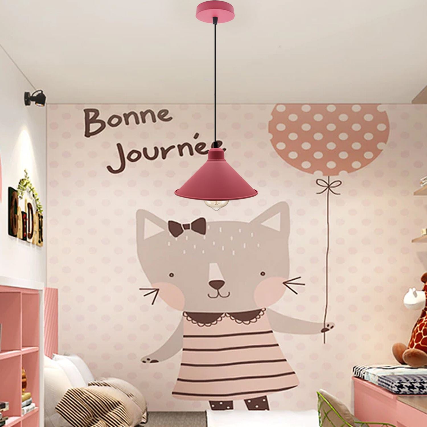 Retro Industrial Hanging Chandelier Ceiling Cone Shade pink colour  Vintage Metal Pendant light~1001 - LEDSone UK Ltd