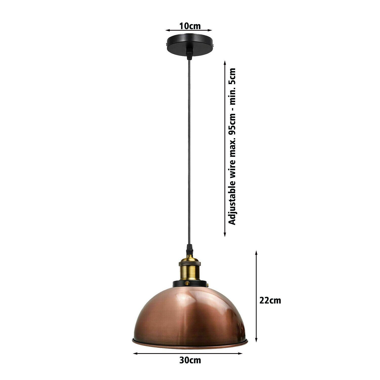 Vintage Modern Ceiling Pendant Light  Metal Dome Shade Hanging Indoor Light Fitting  With 95cm Adjustable Wire~1260 - LEDSone UK Ltd