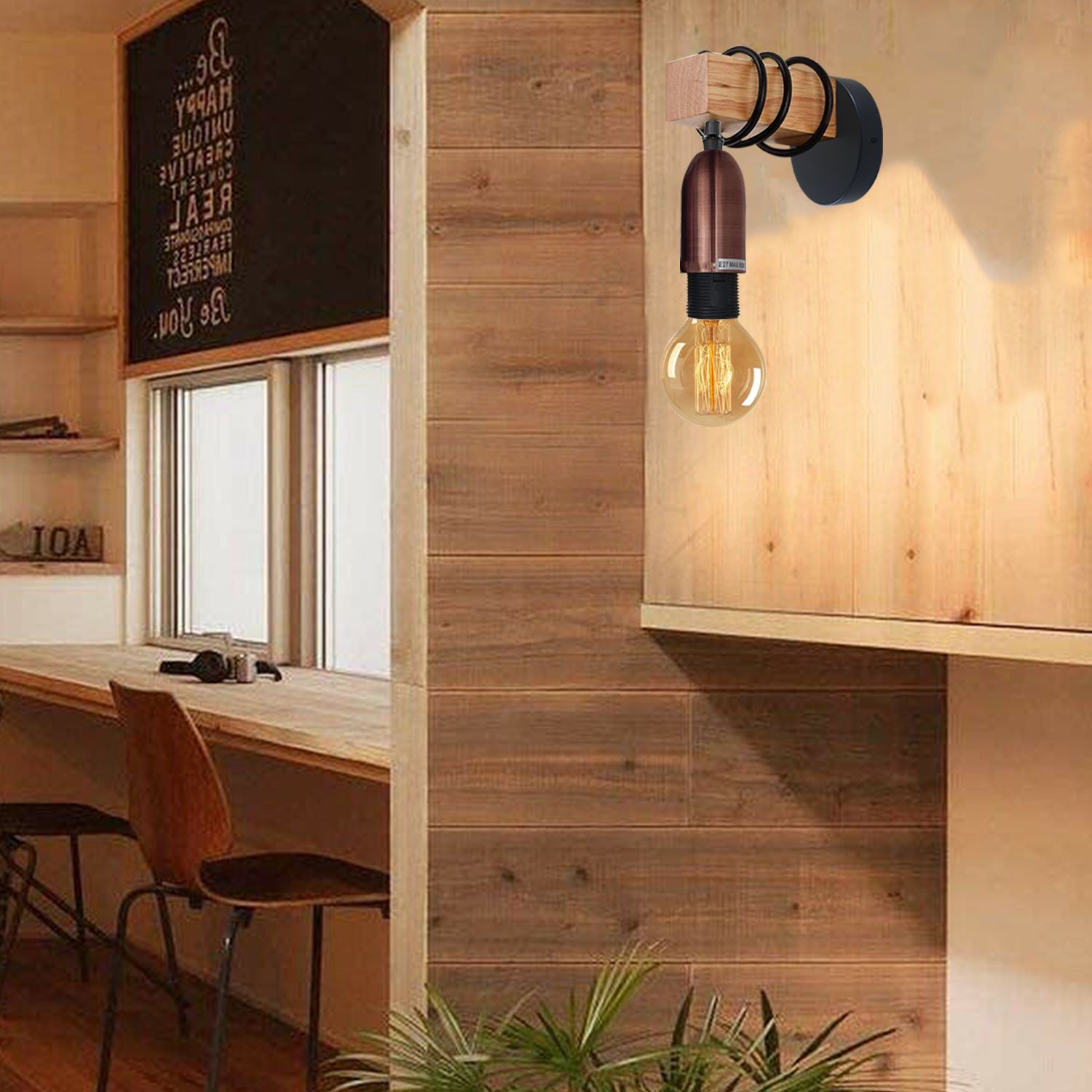 Vintage Industrial Retro Loft Modern Wood Wall Mount Lamp UK~1236 - LEDSone UK Ltd
