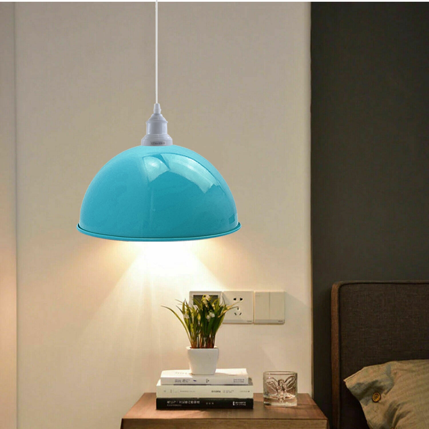 4 Pack Vintage Industrial Ceiling Light Blue Pendant Light Retro Loft Style Metal Shade Lamp~3570 - LEDSone UK Ltd