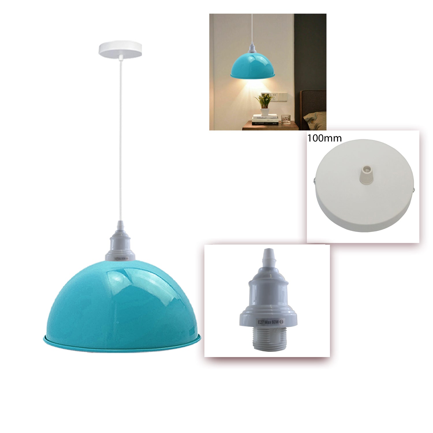 4 Pack Vintage Industrial Ceiling Light Blue Pendant Light Retro Loft Style Metal Shade Lamp~3570 - LEDSone UK Ltd