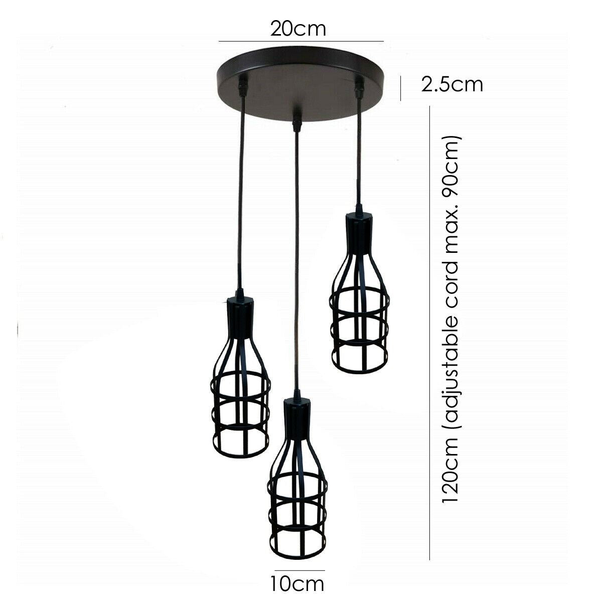 3-Heads Ceiling Pendant Cluster Light Fitting dimension