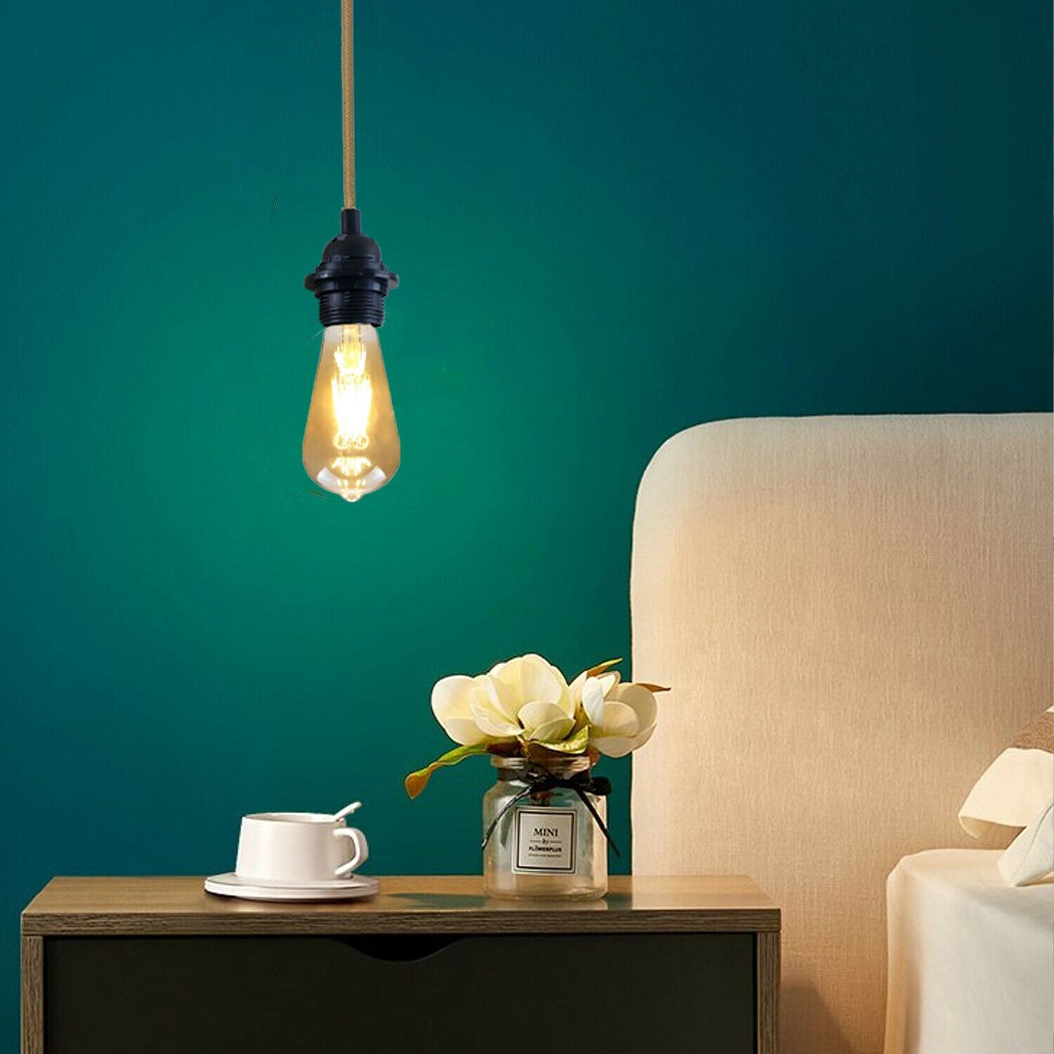 Industrial Vintage Retro Ceiling Rose Fabric Flex Hanging Pendant Lamp Holder~1245 - LEDSone UK Ltd