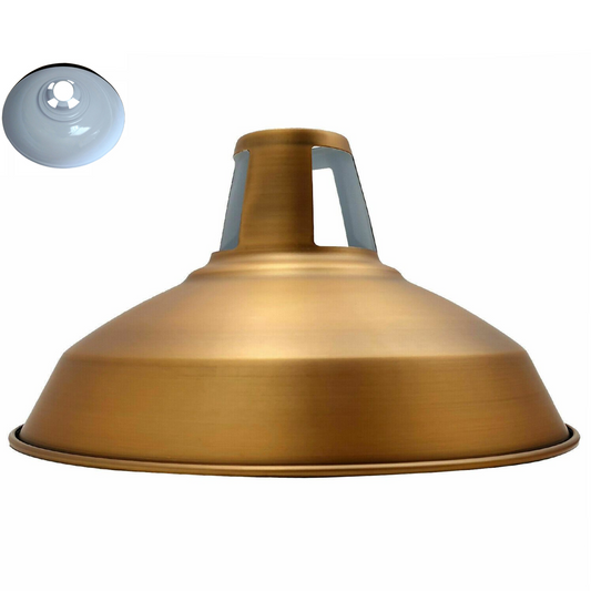 Industriële stijl schuurlamp met gleuf, metalen plafondlamp met geel messing kap~1066 