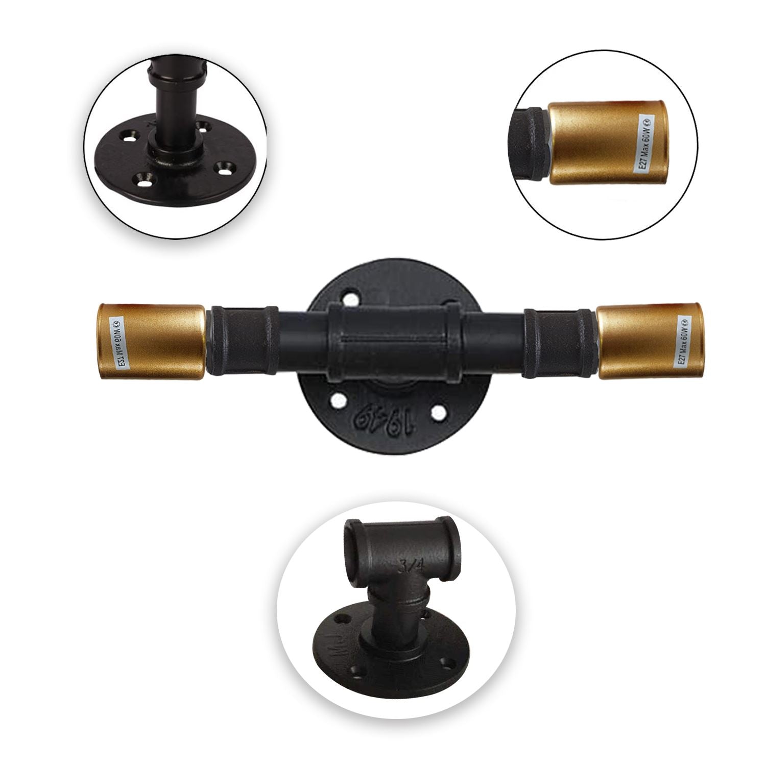 Industrial Wall Lamp Light Fixture Retro Steampunk Water Pipe 2-Light~1278 - LEDSone UK Ltd