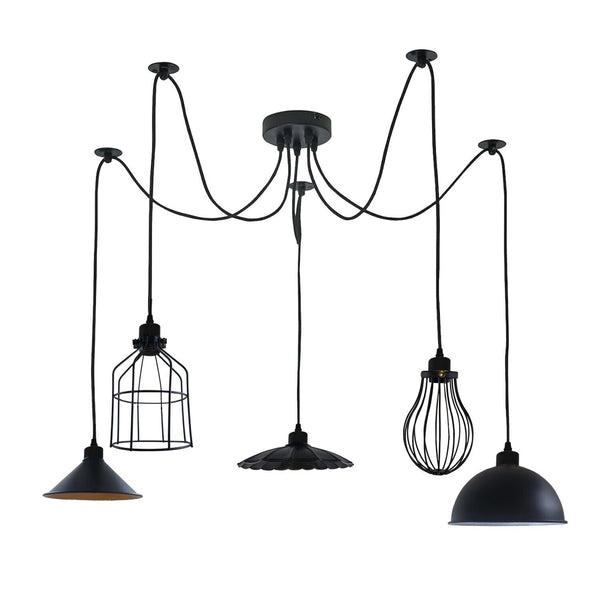 5-voudige vintage industriële plafondlamp met kap, kroonluchter en retro spinvormige hanglamp~3671 – Nee