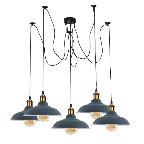 5-weg Spider plafond hanglamp metalen gebogen kap ~ 3399 – Grijs / Nee