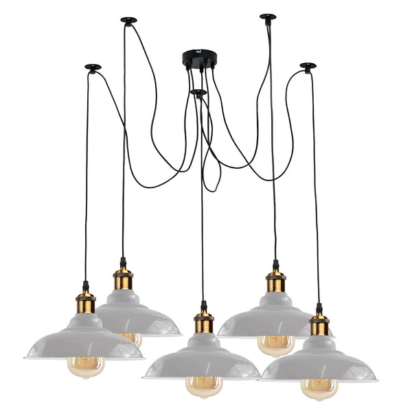 5-weg Spider plafond hanglamp metalen gebogen kap ~ 3399 – Wit / Nee