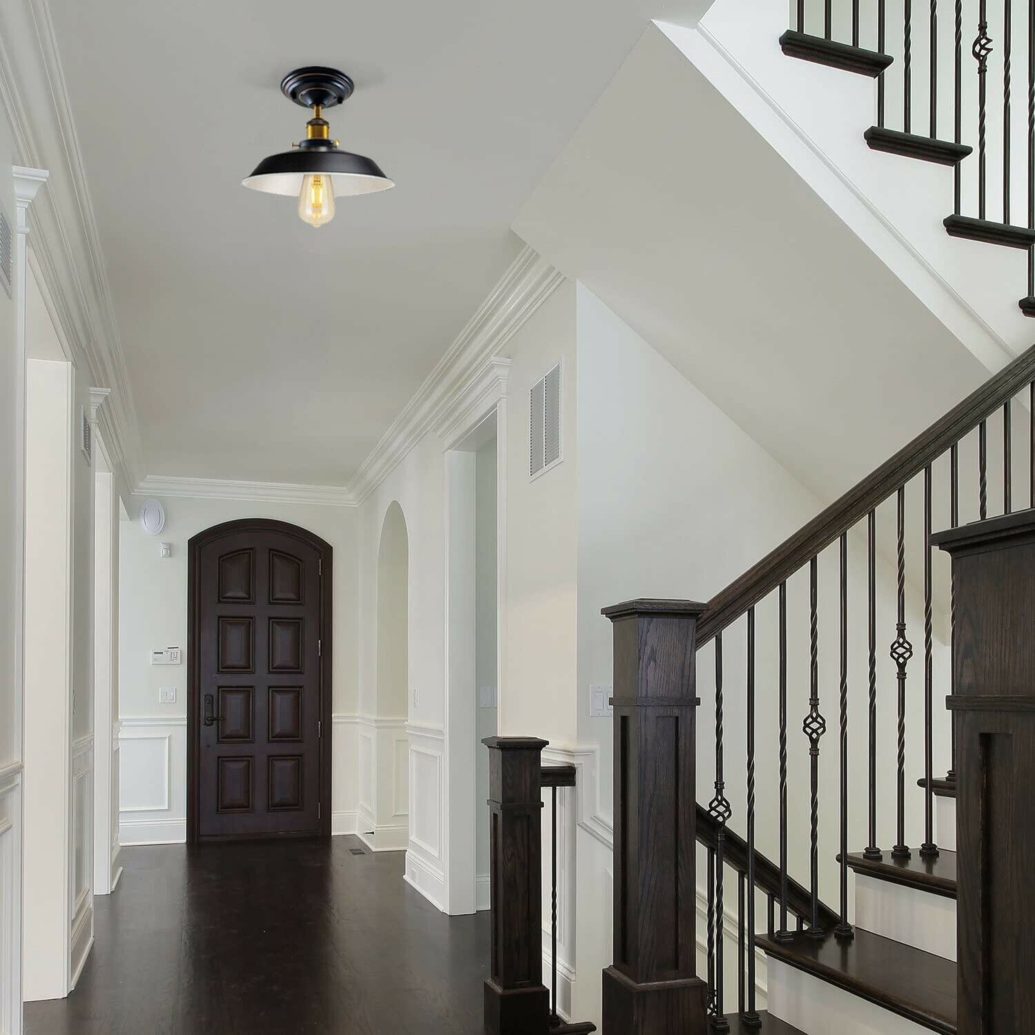 Industrial Vintage Flush Mount Ceiling Light Black Metal Bowl Lampshade Fixture Indoor Lighting