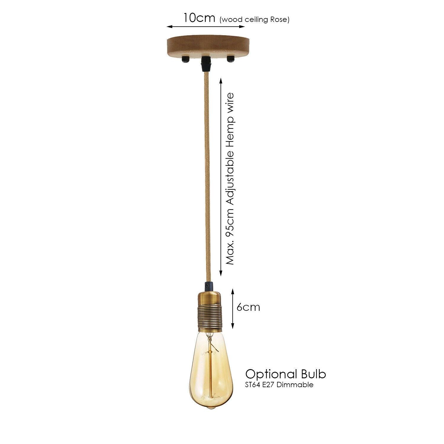 Vintage Industrial E27 Bulb Holder Screw Ceiling Rose Lamp Hemp Pendant Indoor Hanging Light Fitting Conservatory, Dining Room, Foyer, Garage~1191 - LEDSone UK Ltd