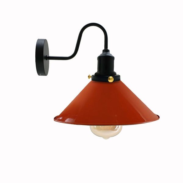 Vintage industriële wandlamp met zwanenhals, binnenverlichting, metalen kegelvormige kap~3391 – Oranje / Nee
