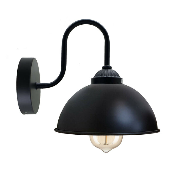 Retro wandlamp met koepelvormige metalen kap, E27 binnenwandverlichting ~1264 – Met lamp / Zwart