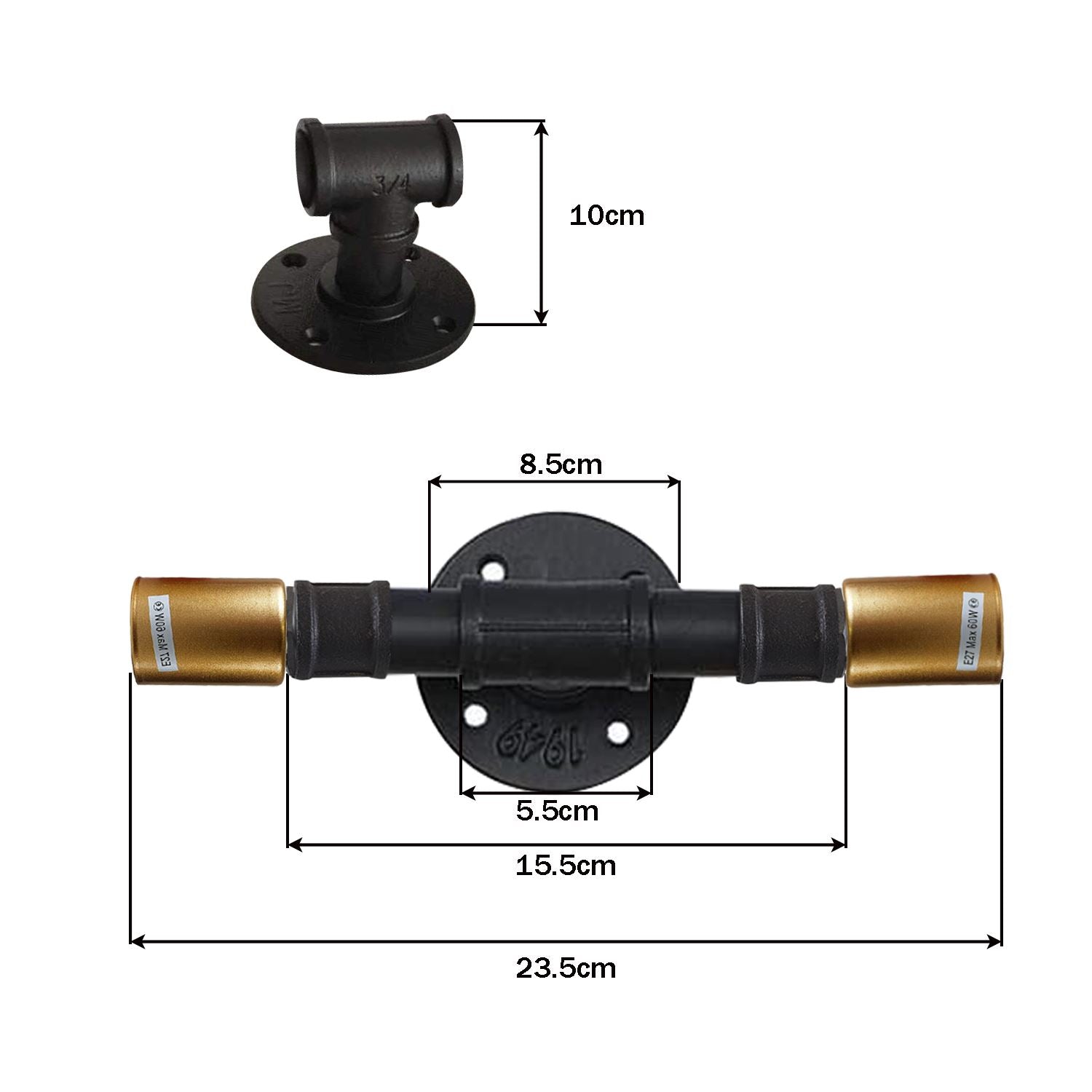 Industrial Wall Lamp Light Fixture Retro Steampunk Water Pipe 2-Light~1278 - LEDSone UK Ltd