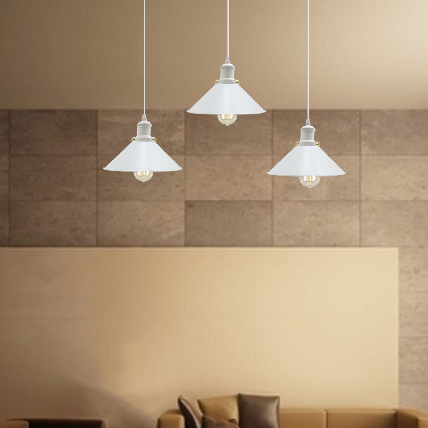 Vintage Industrial White 3 Way Hanging Pendant Light Indoor Ceiling Light Metal Cone Shape Shade~1004 - LEDSone UK Ltd
