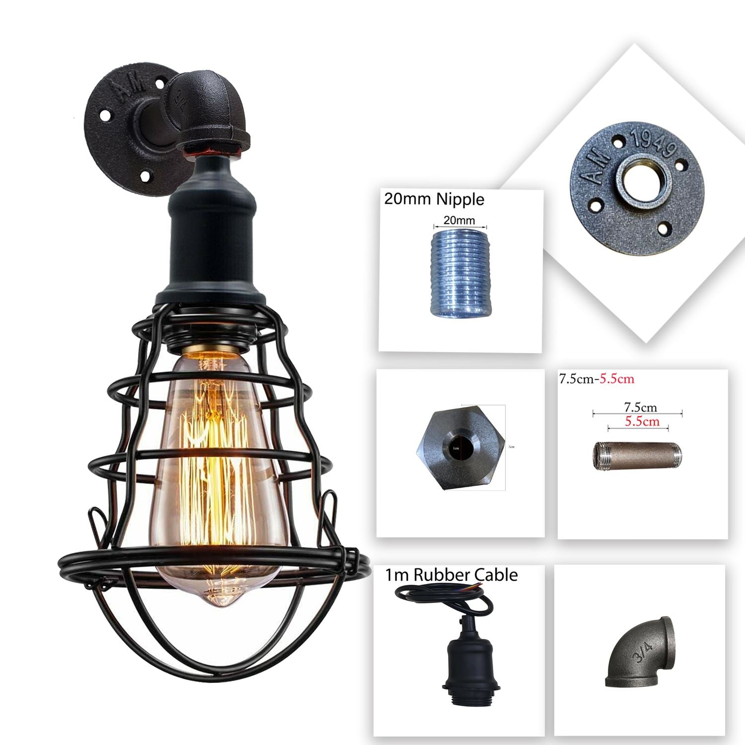 Modern Wall Sconce Lamp Industrial Rustic Metal Water Pipe Finish - Retro Wall Mount Fixture~1246 - LEDSone UK Ltd