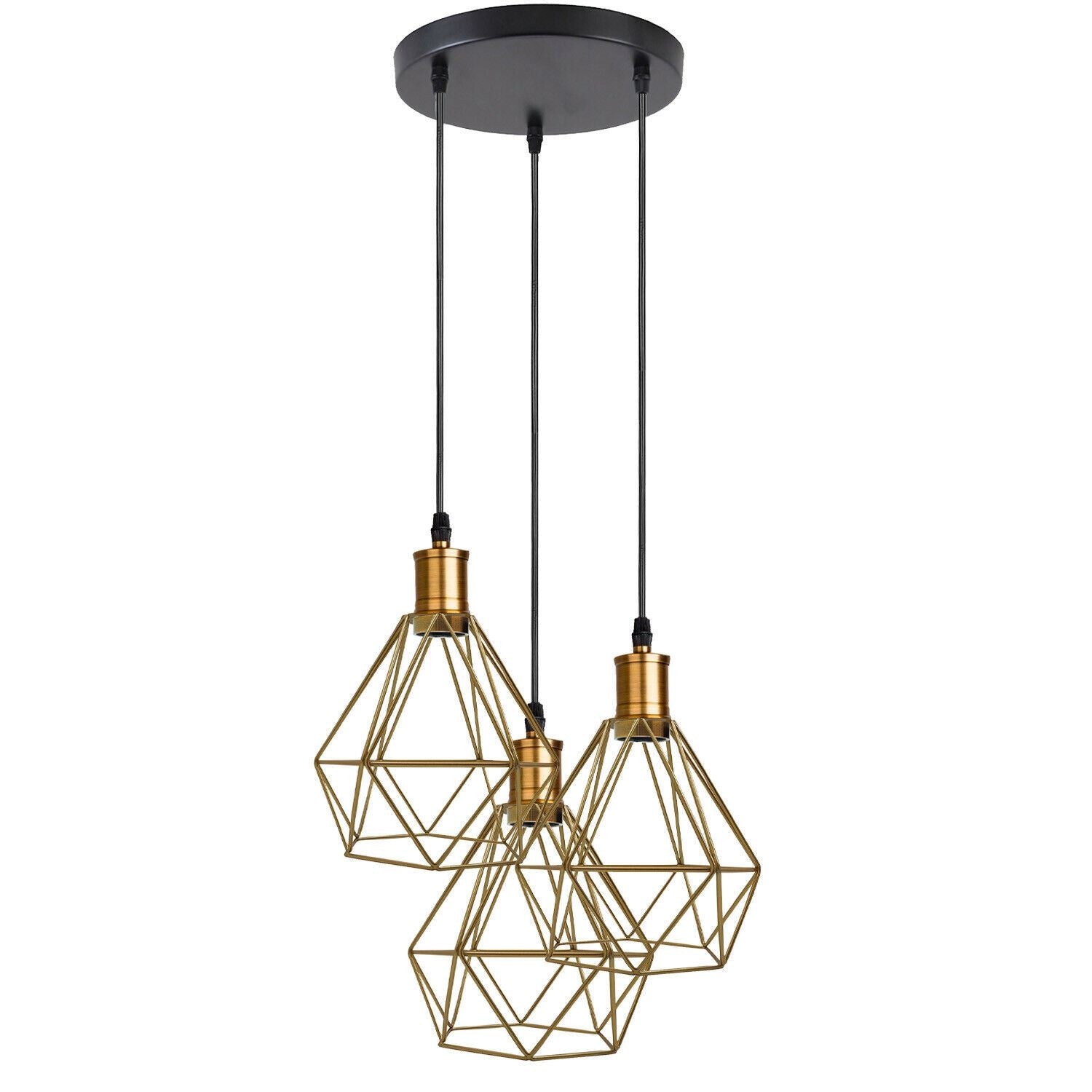Industrial Retro style 3-Light Pendant lights Adjustable Cord with Diamond Metal Cages~1255 - LEDSone UK Ltd