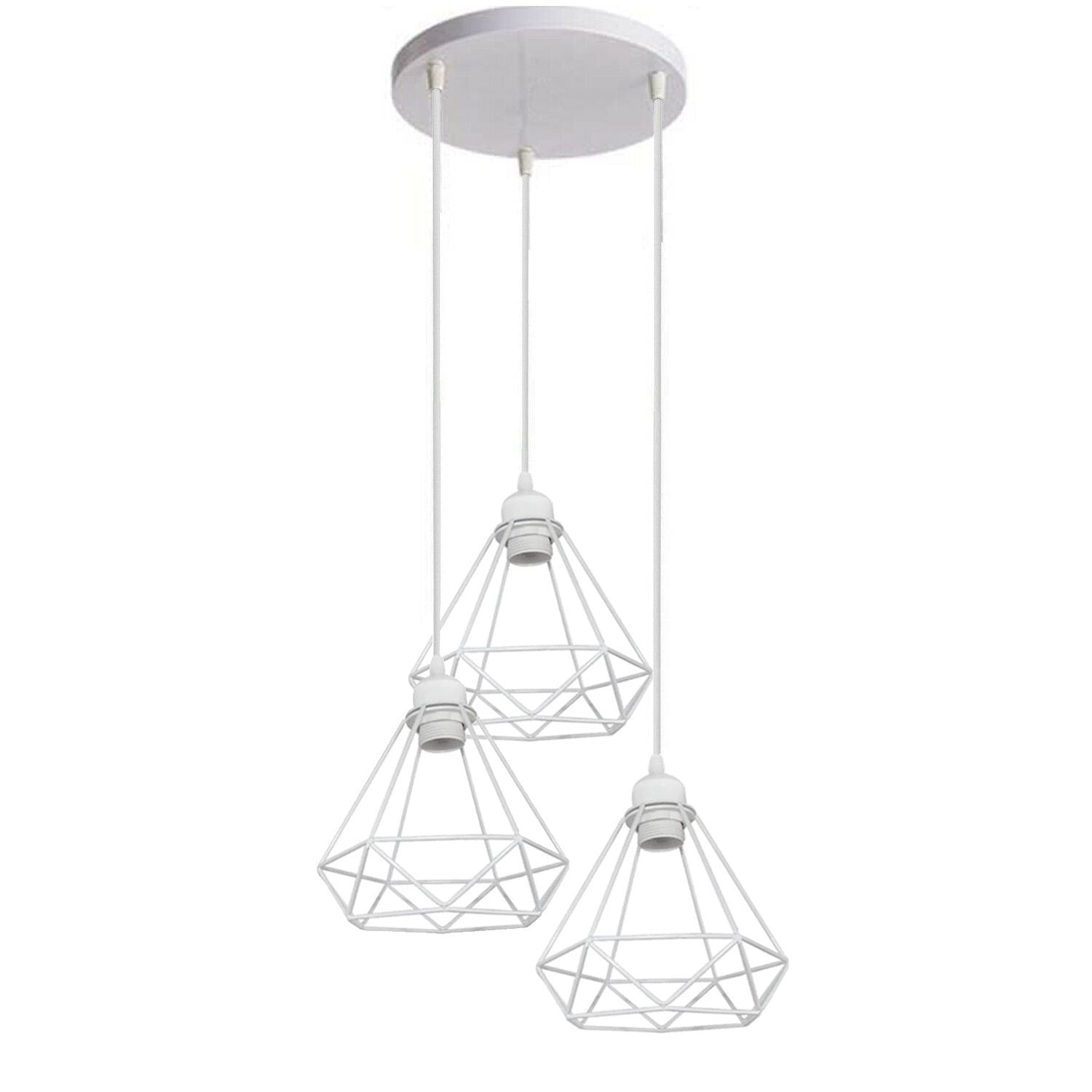 Retro Industrial White Diamond Cage Ceiling Pendant Light Hanging Indoor Lighting ~1182 - LEDSone UK Ltd