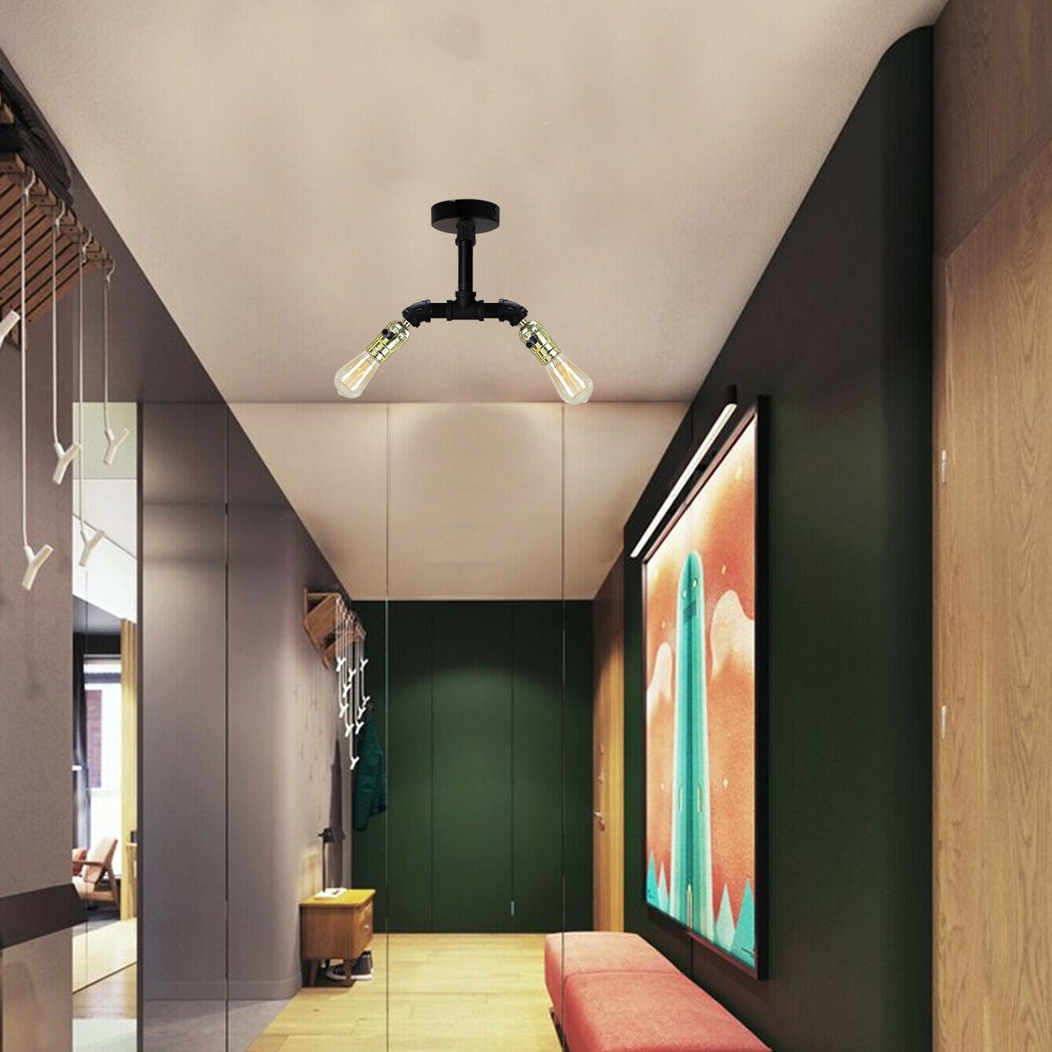 Modern Vintage Industrial Retro Loft Ceiling Lamp Shade Pendant Pipe Light UK