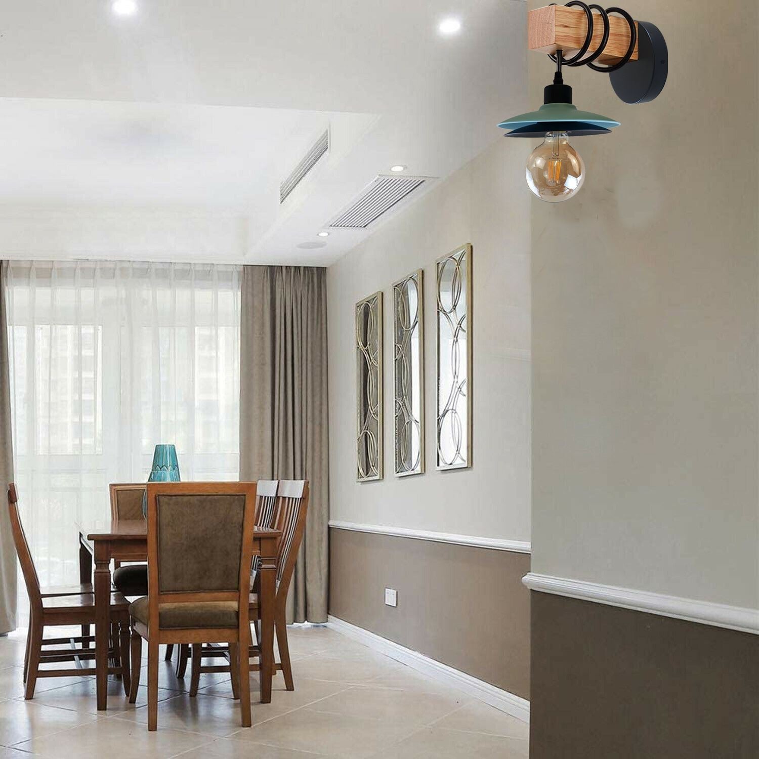 Wall Sconces Lighting Vintage Industrial Wood Indoor Wall Light Metal Double Shade Wall Lamp~1216 - LEDSone UK Ltd