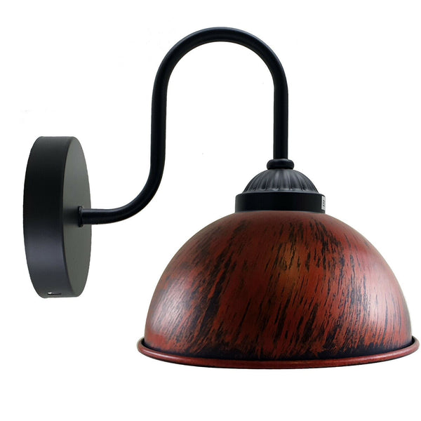 Retro wandlamp met koepelvormige metalen kap, E27 binnenwandverlichting ~1264 – Zonder lamp / Rustiek Rood