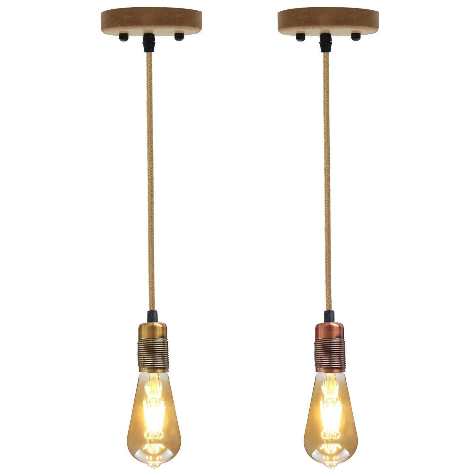 Vintage Industrial E27 Bulb Holder Screw Ceiling Rose Lamp Hemp Pendant Indoor Hanging Light Fitting Conservatory, Dining Room, Foyer, Garage~1191 - LEDSone UK Ltd
