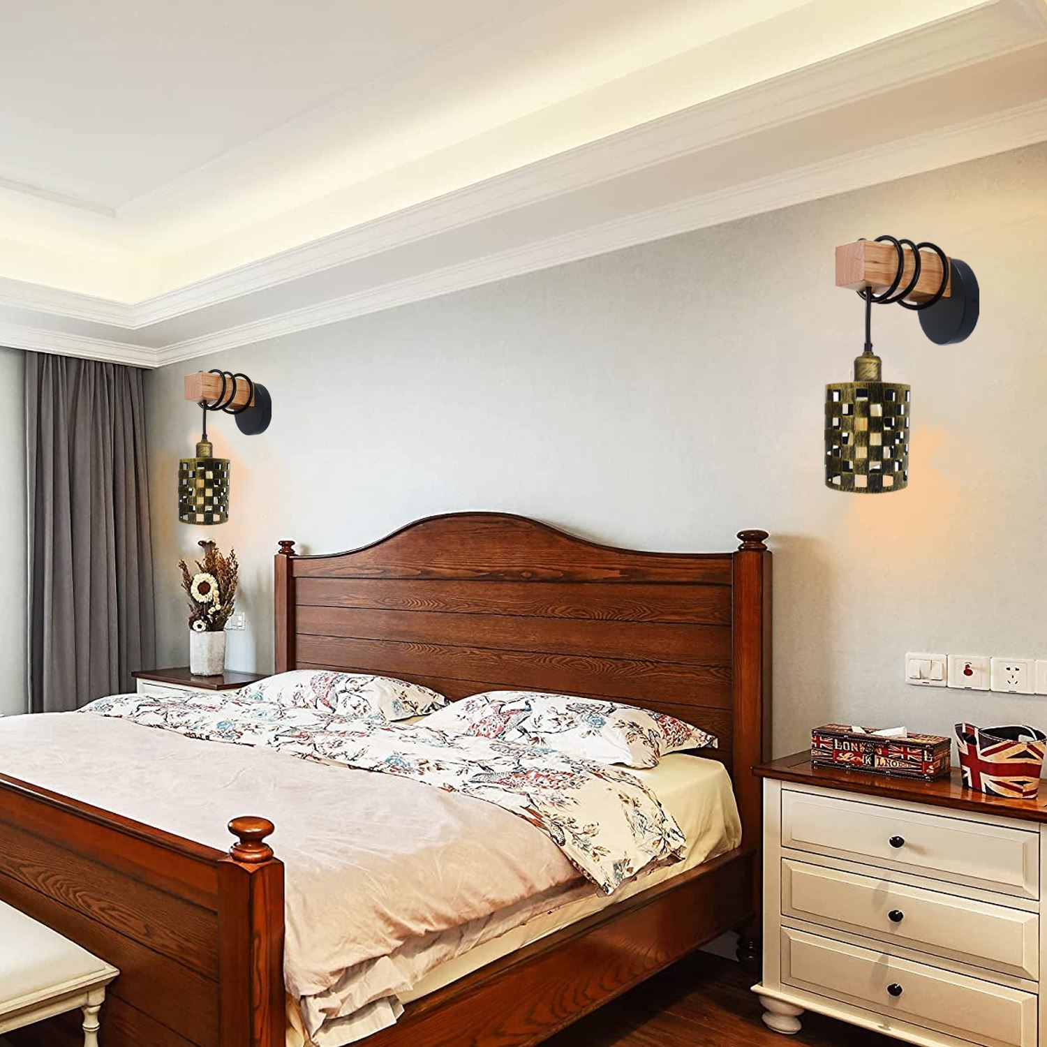 Vintage Industrial Retro Matel Wood Wall Lights Sconce Lamp Kit~1317 - LEDSone UK Ltd