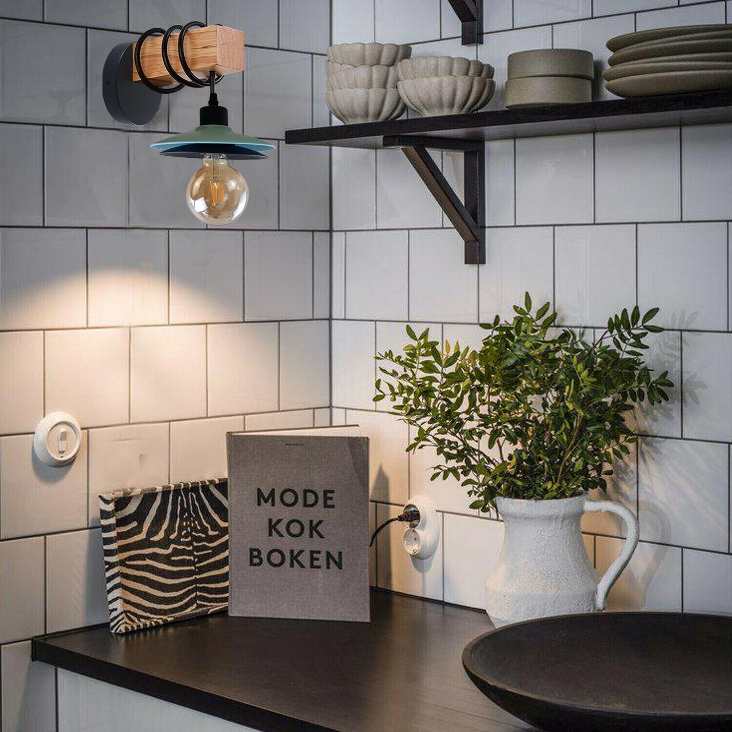 Wall Sconces Lighting Vintage Industrial Wood Indoor Wall Light Metal Double Shade Wall Lamp~1216 - LEDSone UK Ltd