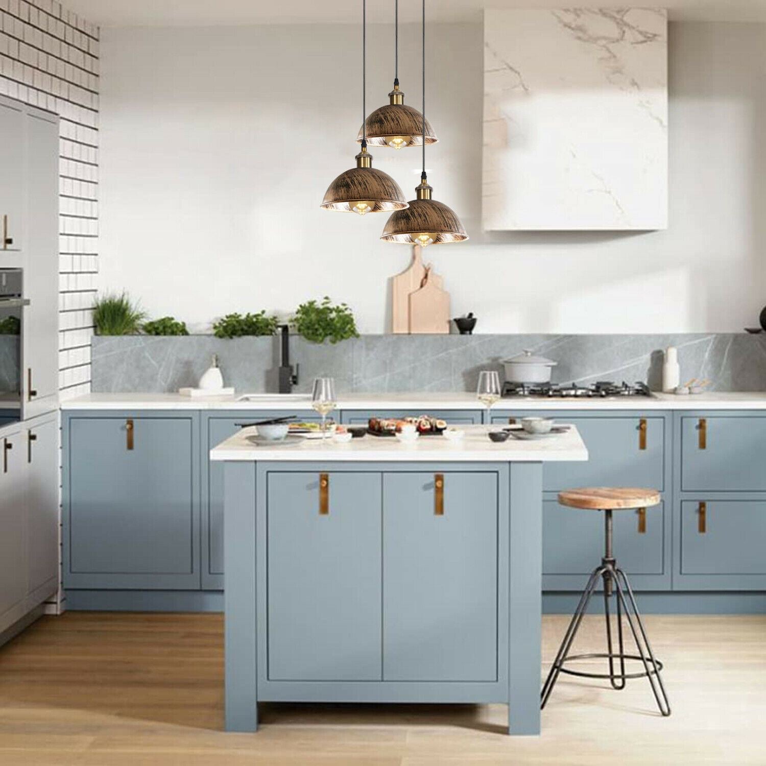 Vintage Industrial Retro 3Head Dome Ceiling Pendant Lamp Shade Light 