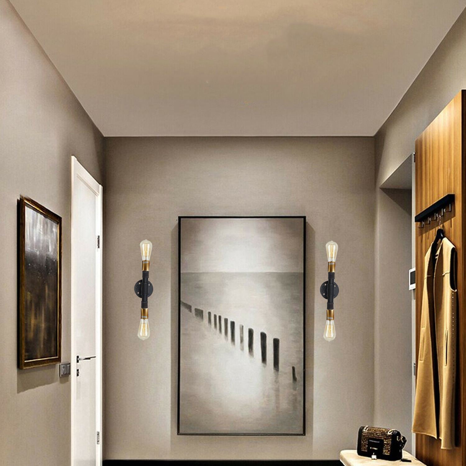 Industrial Wall Lamp Light Fixture Retro Steampunk Water Pipe 2-Light~1278 - LEDSone UK Ltd