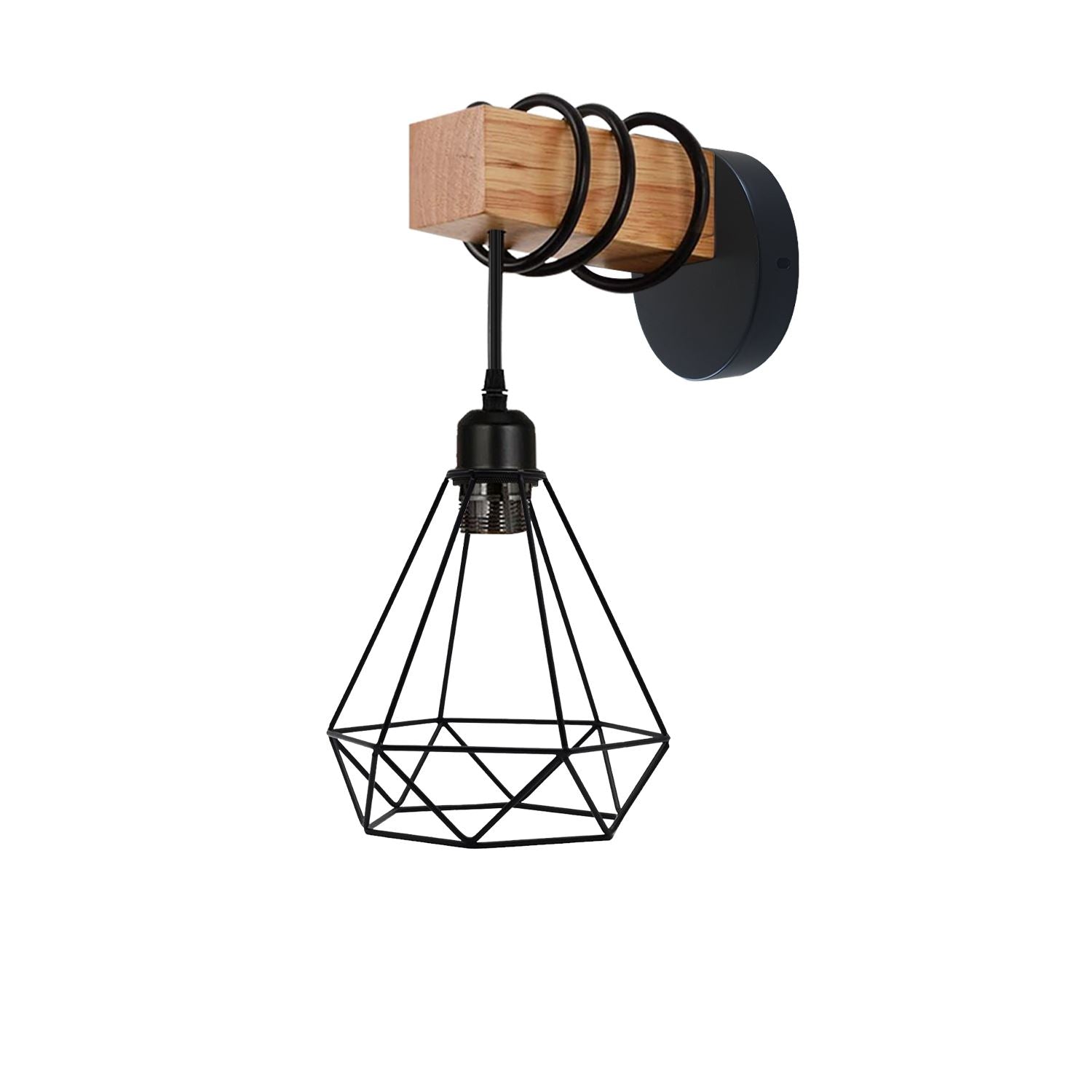 Vintage Edison Metal Wire Cage Hanging Lamp Shade Pendant Light Wood Sconce~1313 - LEDSone UK Ltd