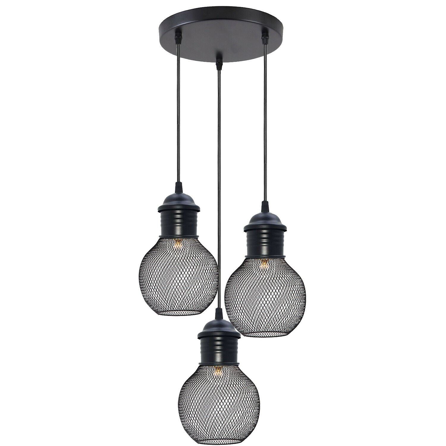 3Head Modern Vintage Industrial Retro Loft Cage Ceiling Lamp Shade Pendant Light