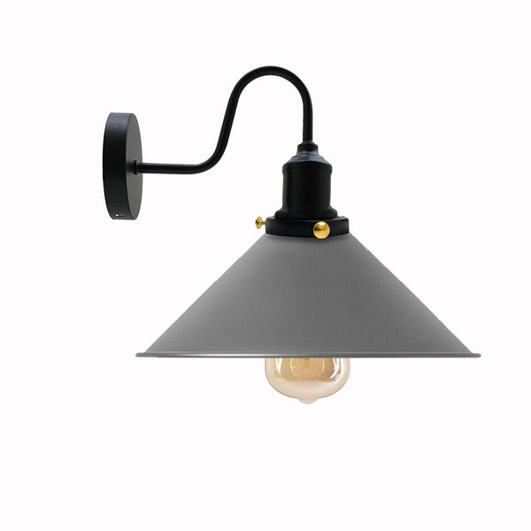 Vintage industriële wandlamp met zwanenhals, binnenverlichting, metalen kegelvormige kap~3391 – Grijs / Nee