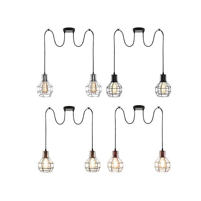 Retro Industrial 2 Way Indoor Ceiling Pendant Chandelier Hanging Light Metal Nest Cage~3390 - LEDSone UK Ltd