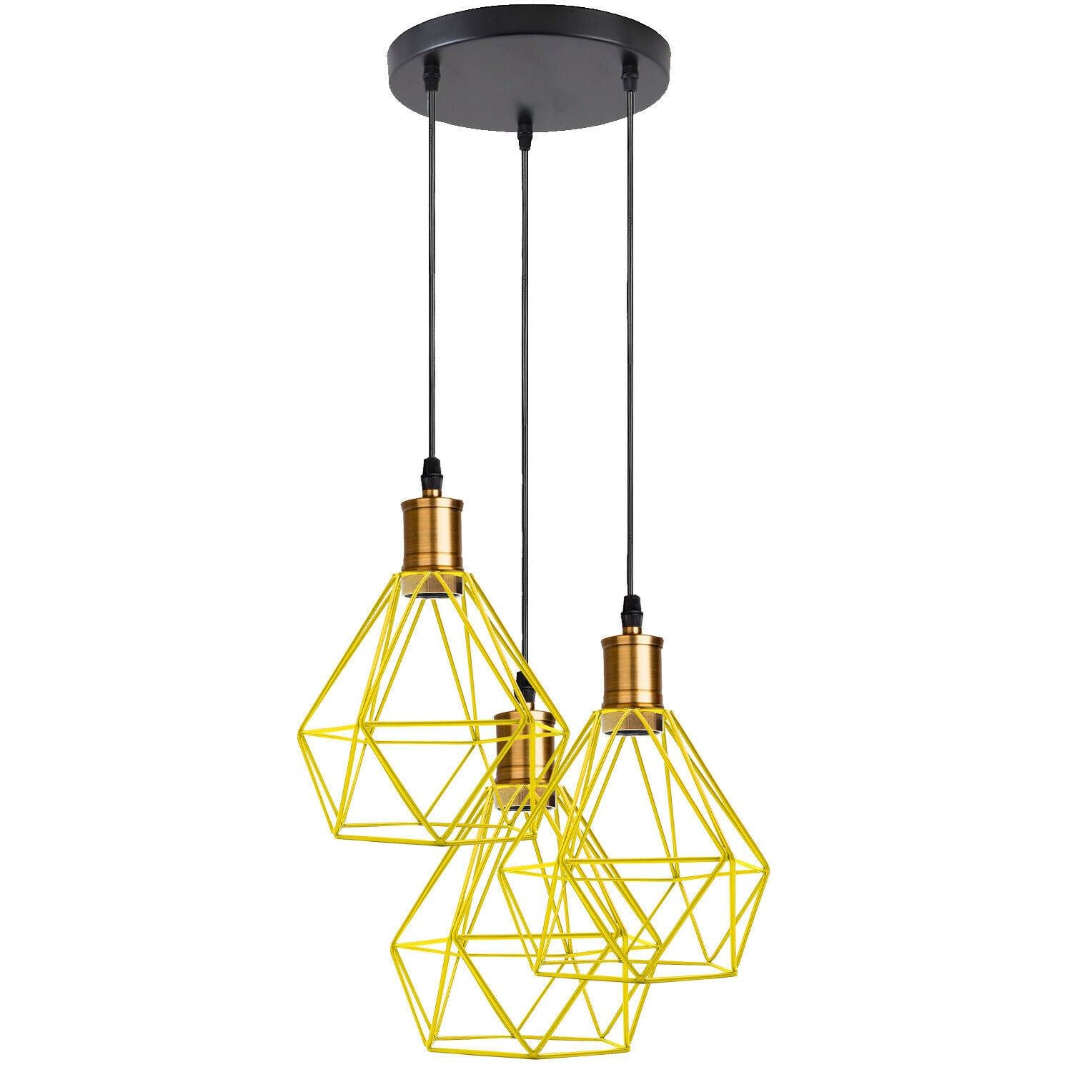Industrial Retro style 3-Light Pendant lights Adjustable Cord with Diamond Metal Cages~1255 - LEDSone UK Ltd