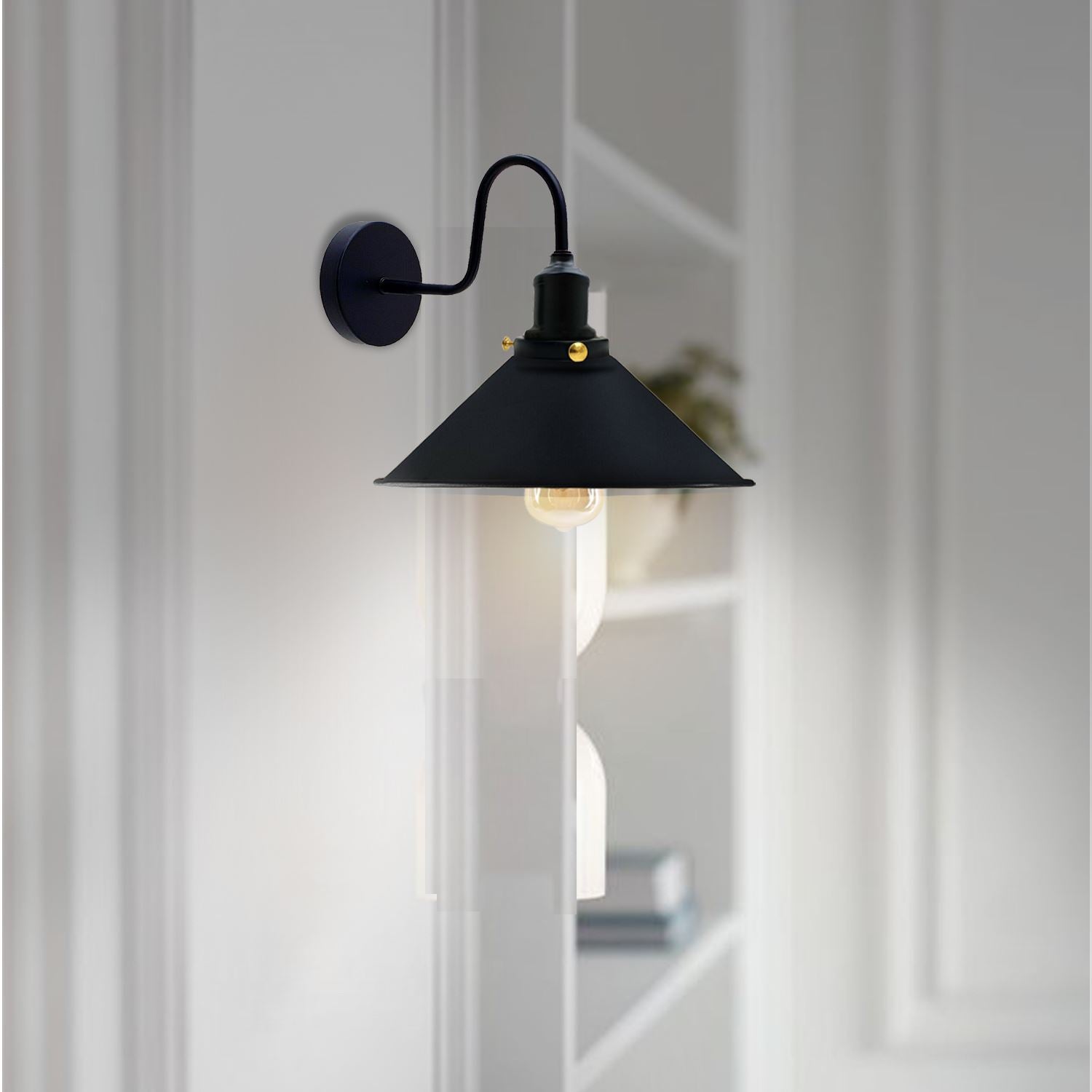 Vintage Industrial Swan Neck Wall Light Indoor Sconce Metal Cone Shape Shade~3391 - LEDSone UK Ltd