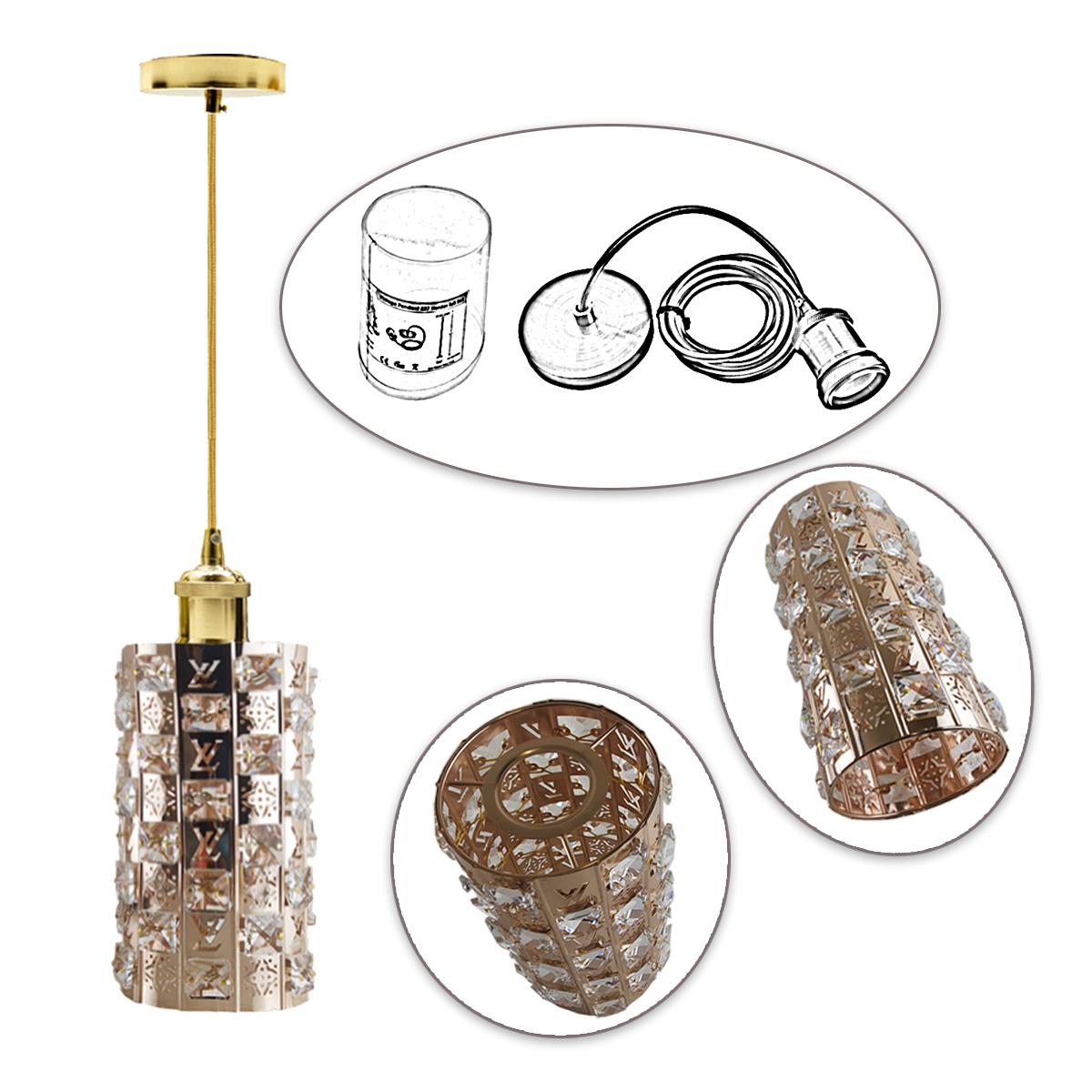 Modern Gold Ceiling Pendant Light Lamp Shade Crystal Droplet UK~1444 - LEDSone UK Ltd