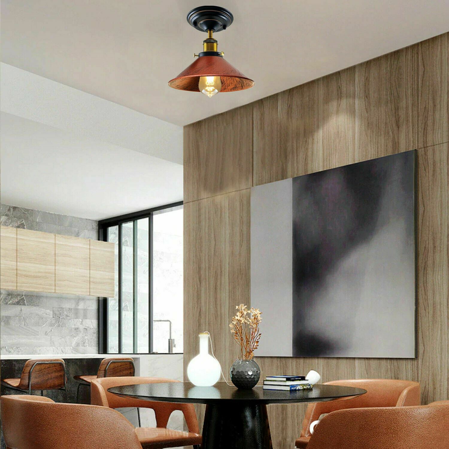 Vintage Industrial Retro Metal Indoor Ceiling Light Flush Mount Retro Cone Shade Lamp UK~1229 - LEDSone UK Ltd