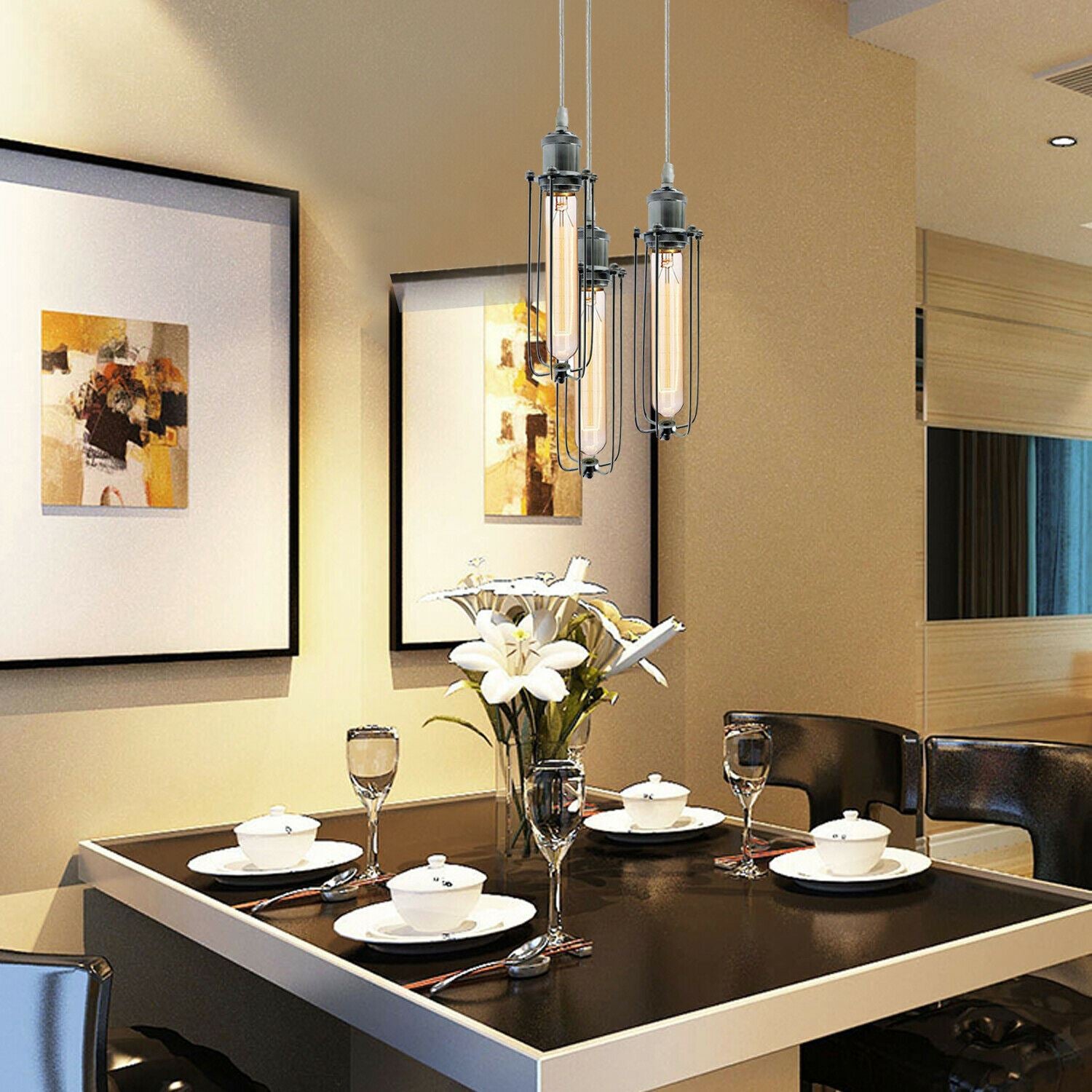 3 Way Cluster Hanging Ceiling Pendant Light E27 Chrome Light Fitting Lamp Kit~1353 - LEDSone UK Ltd