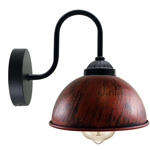 Retro wandlamp met koepelvormige metalen kap, E27 binnenwandverlichting ~1264 – Met lamp / Rustiek Rood