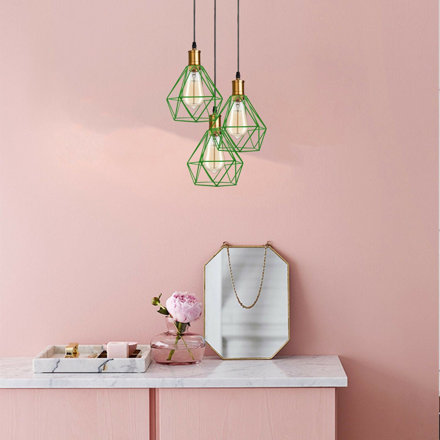 Industrial Retro style 3-Light Pendant lights Adjustable Cord with Diamond Metal Cages~1255 - LEDSone UK Ltd