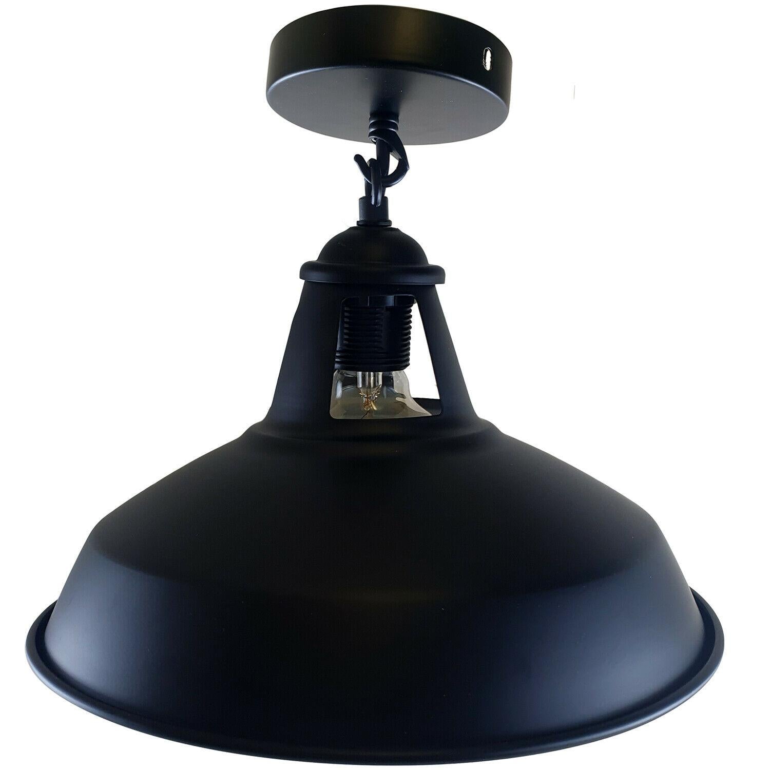 Colour Industrial Metal Ceiling Plate Light Holder & Retro Pendant Lamp Shade~1412 - LEDSone UK Ltd