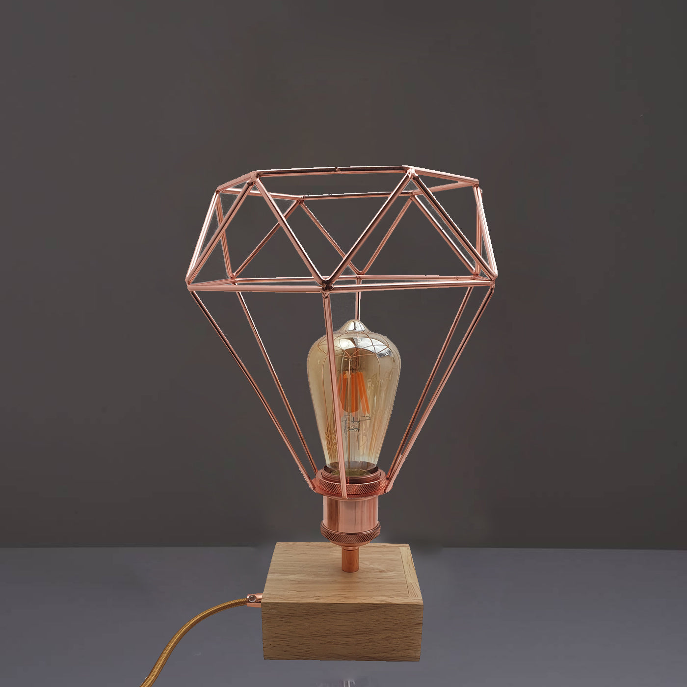 metal lamp wooden base table Light