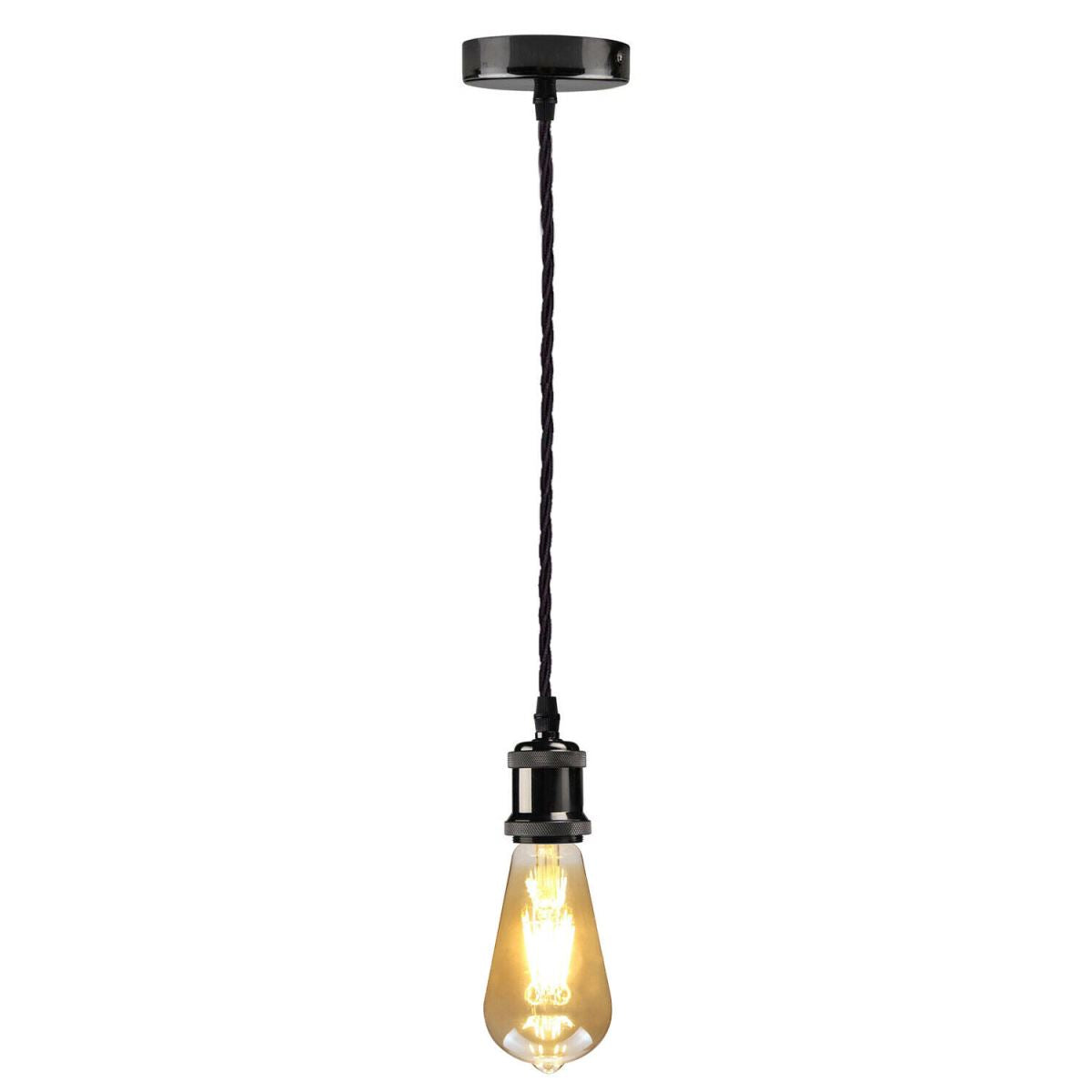 1m Black Twisted Cable E27 Base Black Holder~1715 - LEDSone UK Ltd